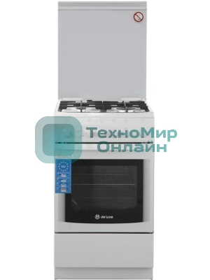 Плита газовая De Luxe 506040.11Г (КР) ЧР белый, конфорок 4 шт, духовка 54 л, 50 см x 85 см x 60 см