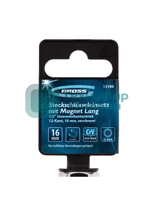 Головка торцевая свечная Gross магнитная, 12-гранная, 16 мм, под квадрат 1/2