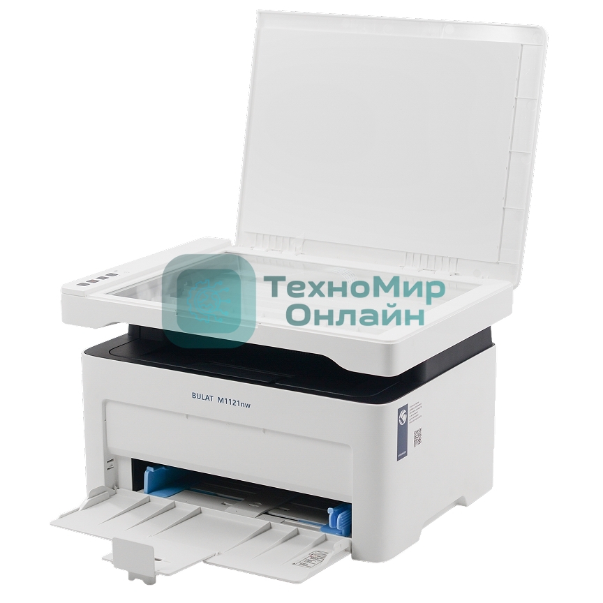 МФУ лазерное BULAT M1121nw, ((A4, лазерное МФУ, ч/б, печать/скан/копирование, 600dpi, 21ppm, 128Mb, процессор 1,2ГГц, сканирование 20 с/лист А4, копирование до 21 стр/мин, вх. лоток 150л, вых. лоток 100л, бумага 70-120г/м2, белый корпус, USB/LAN/WiFi, нагрузка рек. 5000 стр/мес (макс. 21000 стр/мес),старт картридж 1000 стр)