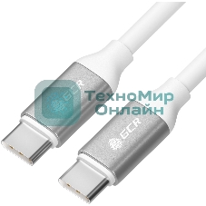 Кабель GCR 1.0m TypeC/TypeC POWER DELIVERY, быстрая зарядка, белый, AL корпус серебро, белый ПВХ, 28/22 AWG, GCR-52362
