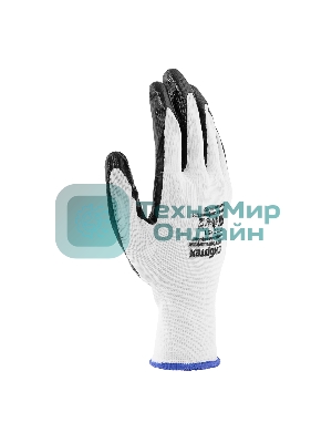 Перчатки полиэфирные Сибртех с черным нитрильным покрытием, размер 9, 13 класс вязки