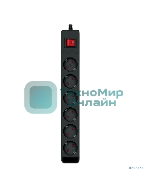 Сетевой фильтр SVEN Optima 5,0 м (6 розеток с защитными шторками) черный, цветная коробка