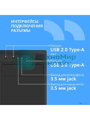 Компьютерный корпус CBR ATX Miditower J02, без БП, 1хUSB 3.0, 2хUSB 2.0, HD Audio+Mic, черный PCC-ATX-J02-WPSU