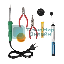 Набор для пайки Rexant №13 (паяльник 30Вт, подставка, канифоль, припой, бокорезы, тонкогубцы)