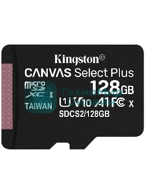 Флеш карта Kingston 128Gb micSDXC Canvas Select Plus 100R A1 C10 Single Pack w/o ADP EAN: 740617299076