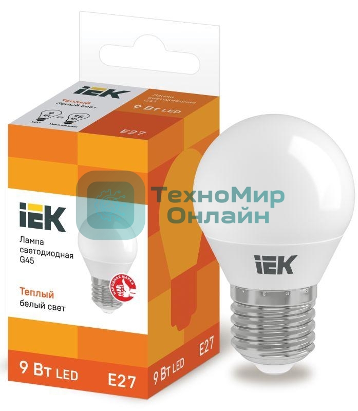 Лампа cветодиодная IEK LLE-G45-9-230-30-E27 ECO G45 шар 9Вт 230В 3000К E27