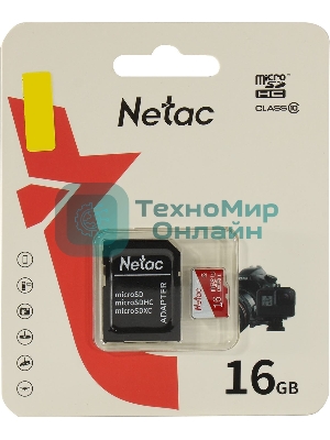 Флеш карта Netac P500 ECO 16Gb MicroSDHC C10 up to 80Mb/s, retail pack with SD Adapter