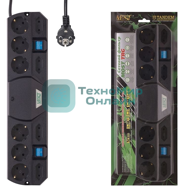 Сетевой фильтр Most TRG 5 м (10 розеток) черный, коробка