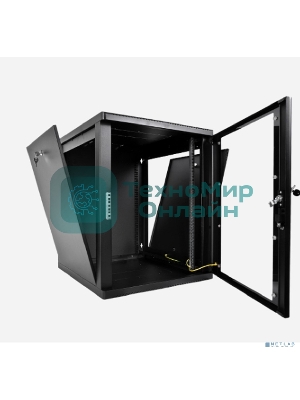 Шкаф телекоммуникационный настенный разборный ЦМО 12U (600 x 520) съемные стенки, дверь стекло, черный (ШРН-М-12.500-9005)