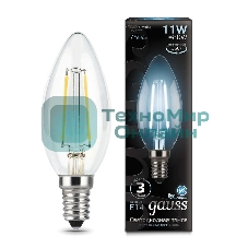 Лампа светодиодная филаментная Gauss Black Filament 11Вт свеча 4100К E14