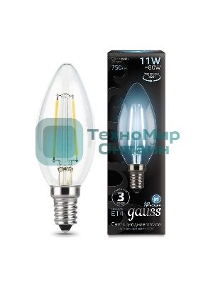 Лампа светодиодная филаментная Gauss Black Filament 11Вт свеча 4100К E14