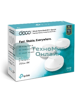 Маршрутизатор TP-Link TP-Link DECO M5(3-PACK) AC1300 Домашняя Wi-Fi система, чипсет Qualcomm, два диапазона (Dual-Band), поддержка стандартов 802.11ac/a/b/g/n, 717 МГц четырехъядерный процессор, Bluetooth 4.2, 2 гигабитных порта Ethernet, 1 порт USB Type-C, 4 встроенные антенны, 256QAM, MU-MIMO, HomeCare