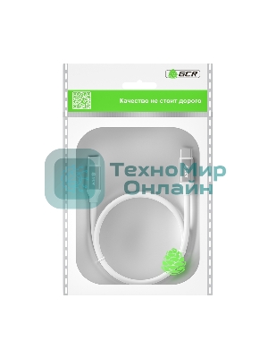 Кабель GCR 1.0m TypeC/TypeC POWER DELIVERY, быстрая зарядка, белый, AL корпус серебро, белый ПВХ, 28/22 AWG, GCR-52362