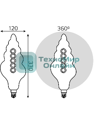 Лампа светодиодная филаментная Gauss Filament Vintage 6Вт цок.: E27 спираль 220B 2400K св. свеч. белый теп. (упак.: 1 шт)