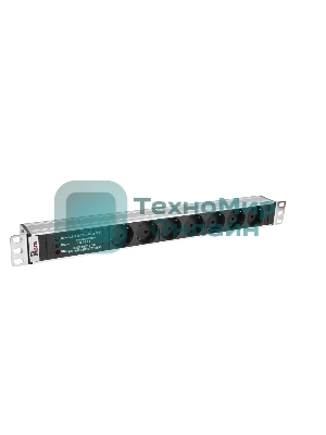 Блок розеток Rem-10 без шнура с фил. и инд., 7 Schuko, вход IEC 60320 C14, 10A, алюм., 19