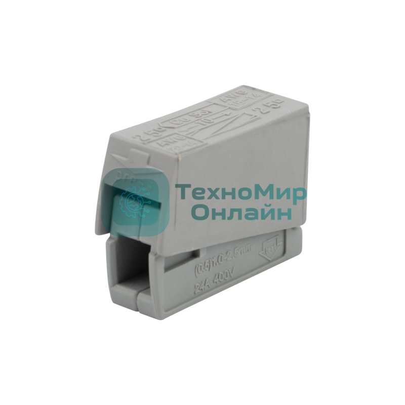 Строительно-монтажная клемма Rexant СМК 224 для светильника на 1 проводник (1,0-2,5)/(0,5-2,5) мм², серый (100 шт./уп.)