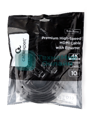 Кабель HDMI Cablexpert CC-HDMI4L-10M, 10м, v2.0, 19M/19M, серия Light, черный, позол.разъемы, экран, пакет