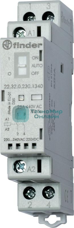 Контактор модульный 2NO 25А AgNi 230В AC/DC 17.5 мм IP20 мех. индикатор FINDER 223202301320