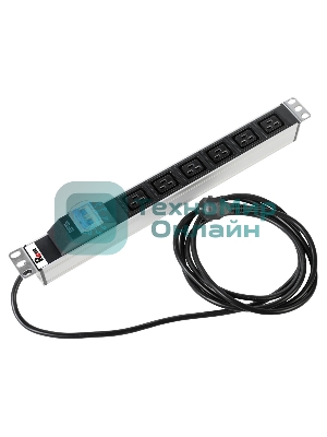 Блок силовых розеток Rem Rem-16, IEC 60320 С19 х 6, вход Schuko, шнур 3 м, 45х484х45 мм (ВхШхГ), 16А, автомат