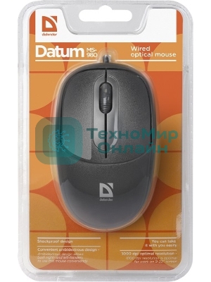 Мышь проводная Defender Datum MS-980 черный, 1000 dpi, USB, кнопки - 3