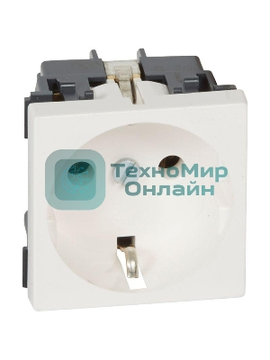 Механизм розетки 1-м СП Mosaic New 2мод. с заземл. бел. Leg 077210
