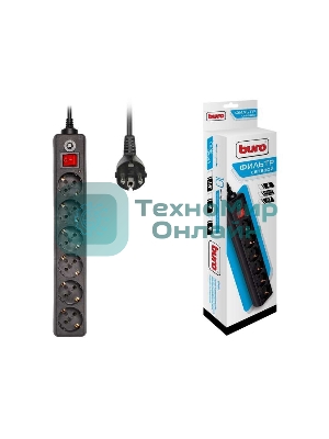 Сетевой фильтр Buro Сетевой фильтр, 6 розеток, 5 метра, черный