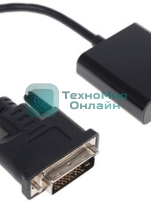 Переходник DVI-D-VGA Cablexpert A-DVID-VGAF-01, 25M/15F, кабеля 0,2м, черный, пакет