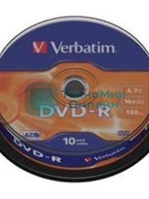 Диск DVD-R Verbatim 4.7Gb 16x bulk (10шт) (43729)