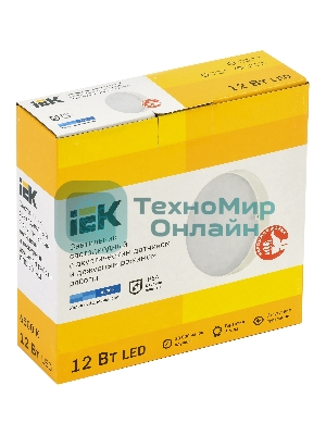 Светильник IEK LED ДПО 2014Д 12Вт IP54 6500К деж круг с АД