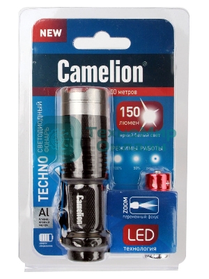 Фонарь LED5135 (LED XPE ZOOM 3 реж 1хLR6 алюм. блистер черный Camelion 12915