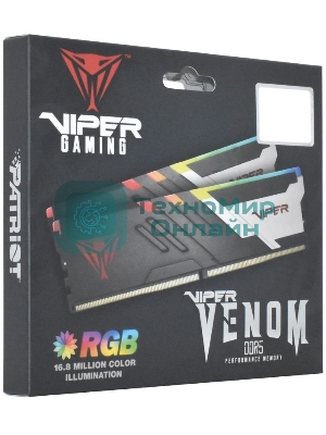 Оперативная память Patriot Viper Venom, DDR5, 32GB (2x16GB), 7400MHz, CL36, DIMM, с радиаторами, RGB, черный