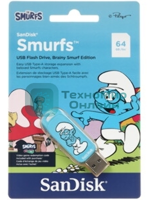 Флешка USB SanDisk Smurfs 64Gb SDCZIS-064G-G46, USB3.2, синяя