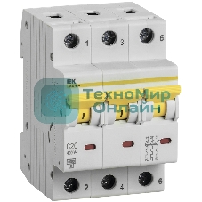 Выключатель автоматический трехполюсный ВА47-60M 20А C 6кА MVA31-3-020-C IEK