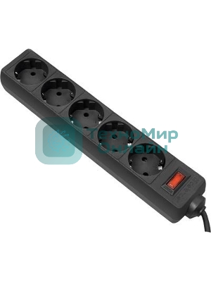Сетевой фильтр Defender ES, 5.0 м, 5 розеток, черный