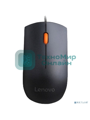 Мышь проводная Lenovo 300 черный, 1600 dpi, USB, кнопки - 3
