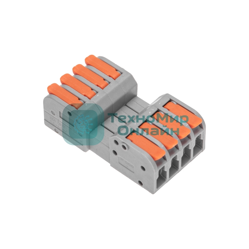 Клемма Rexant СМК 222-424R проходная разъемная 4 полюса серый 0,2-2,5/4 мм² (блистер 5 шт/уп)