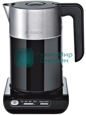 Чайник электрический Bosch TWK8613 1.5 л, 2400 Вт, черный/серебристый (корпус: нержавеющая сталь)