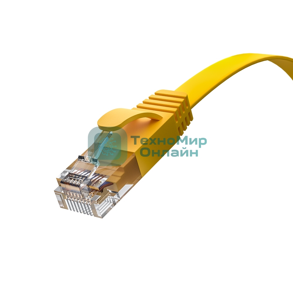 Патч-корд GCR PROF плоский прямой 2.0m, UTP медь cat.6, желтый, 30 AWG, ethernet high speed 10 Гбит/с, RJ45, T568B, GCR-52827