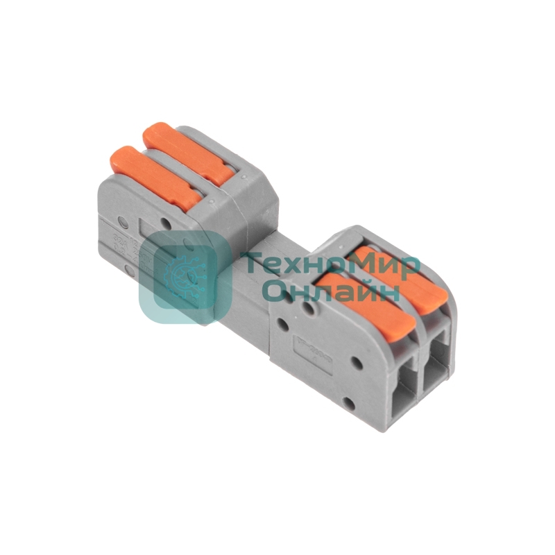 Клемма Rexant СМК 222-422R проходная разъемная 2 полюса серый 0,2-2,5/4 мм² (блистер 5 шт/уп)