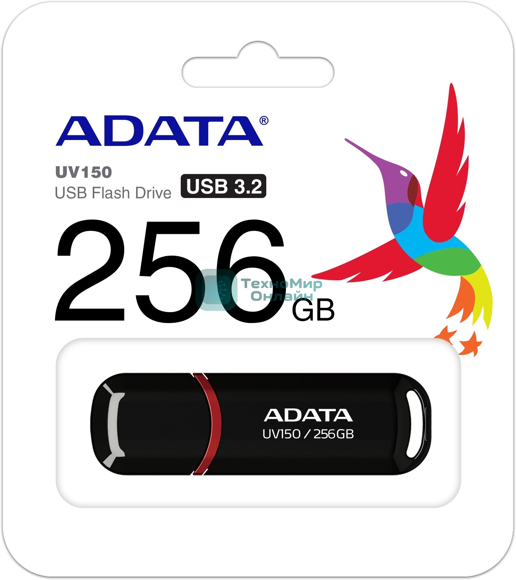 Флешка USB ADATA UV150 (AUV150-256G-RBK), 256Gb, USB 3.0, R/W 100/30, черный