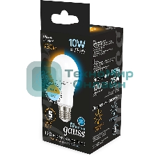 Лампа светодиодная Gauss A60 10Вт цок.: E27 груша 220B св. свеч. белый теп. (упак.: 10 шт)