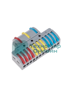 Клемма Rexant СМК 3х4 проходная разветвительная 3 полюса, с монтажной площадкой (1 ввод, 4 вывода на полюс) (блистер 4 шт/уп)