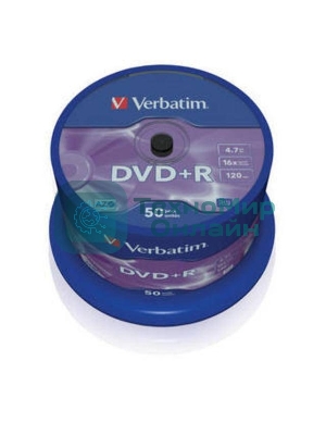 Диск DVD+R Verbatim 4.7Gb 16x Cake Box (50шт) (43550)