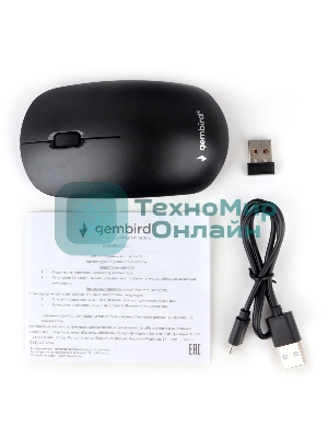 Мышь беспроводная Gembird MUSW-435 черный, 1600 dpi, радиоканал, USB, кнопки - 3