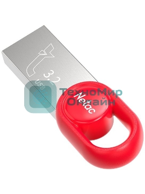 Флешка USB Netac UM2 (NT03UM2N-128G-32RE), 128Gb, USB 3.0, R/W 130/50, серебристый/красный