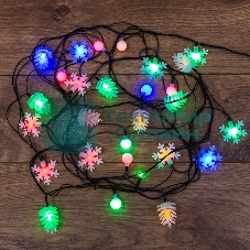 Гирлянда светодиодная Neon-night универсальная с насадками (шарики, снежинки, елочки) 30 LED МУЛЬТИКОЛОР, 4,4 метра с контроллером