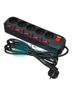 Сетевой фильтр Buro 500SH-3-SW-B 3 м, 5 розеток, черный, коробка
