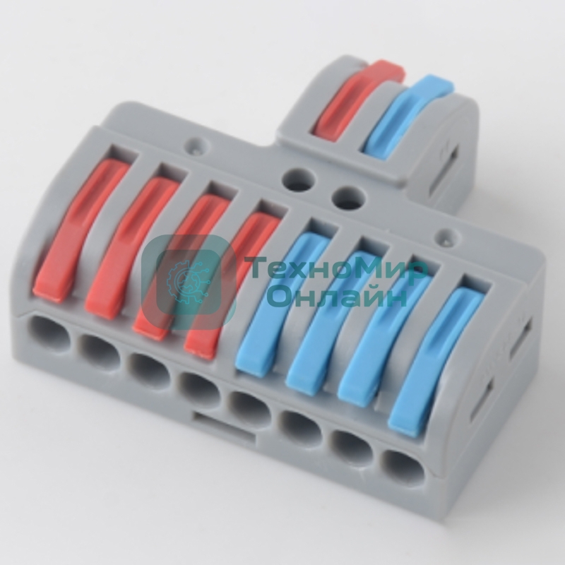 Клемма Rexant СМК 2х4 проходная разветвительная 2 полюса, с монтажной площадкой (1 ввод, 4 вывода на полюс) (блистер 5 шт/уп)