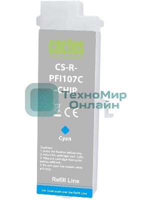 Картридж перезаправляемый струйный Cactus CS-R-PFI107C-CHIP голубой для Canon imageProGRAF iPF670/680/685/770/780/785