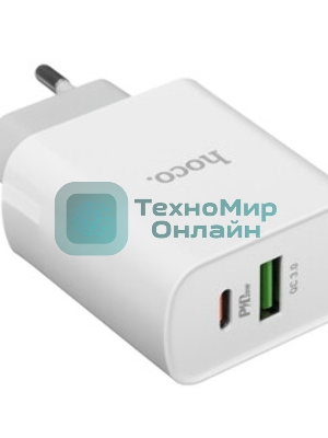 Сетевое зарядное устройство HOCO C80A Rapido 1xUSB + 1xUSB-C, 3.1A, 20W, белый